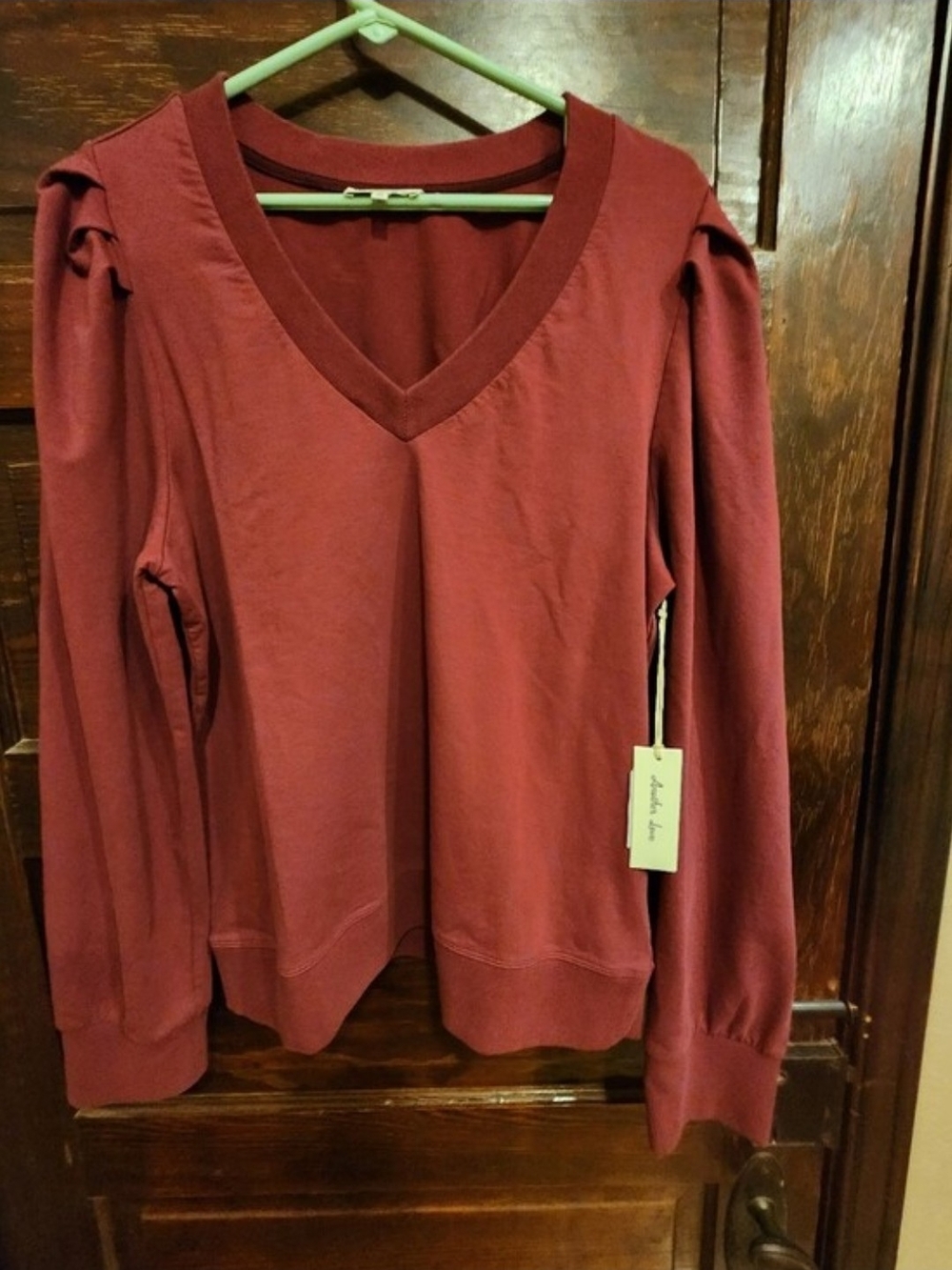 ANOTHER LOVE V-Neck Puff Sleeve Sweater - Sammi Style Plum Size Large - Picture 5 of 8